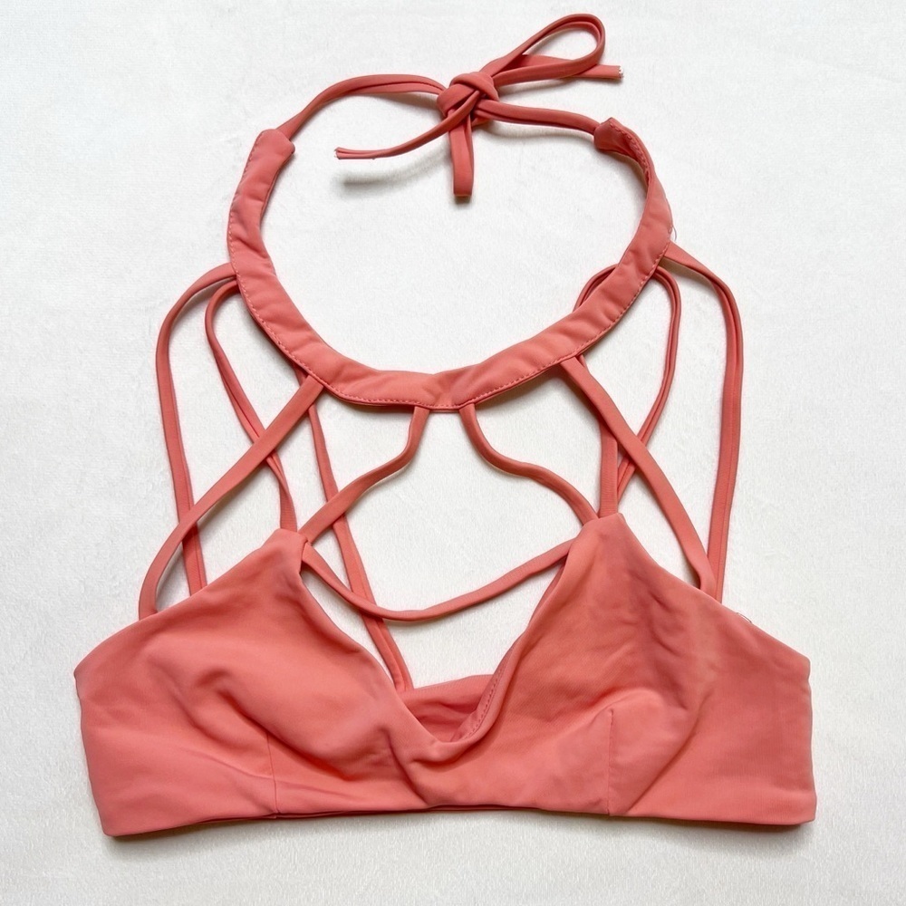 Siempre Golden Coral Pink Strappy Bikini Top